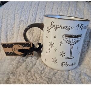 Peppermint & Pine Espresso Martini Please Mug White Brown Handle Coffee Tea Cup